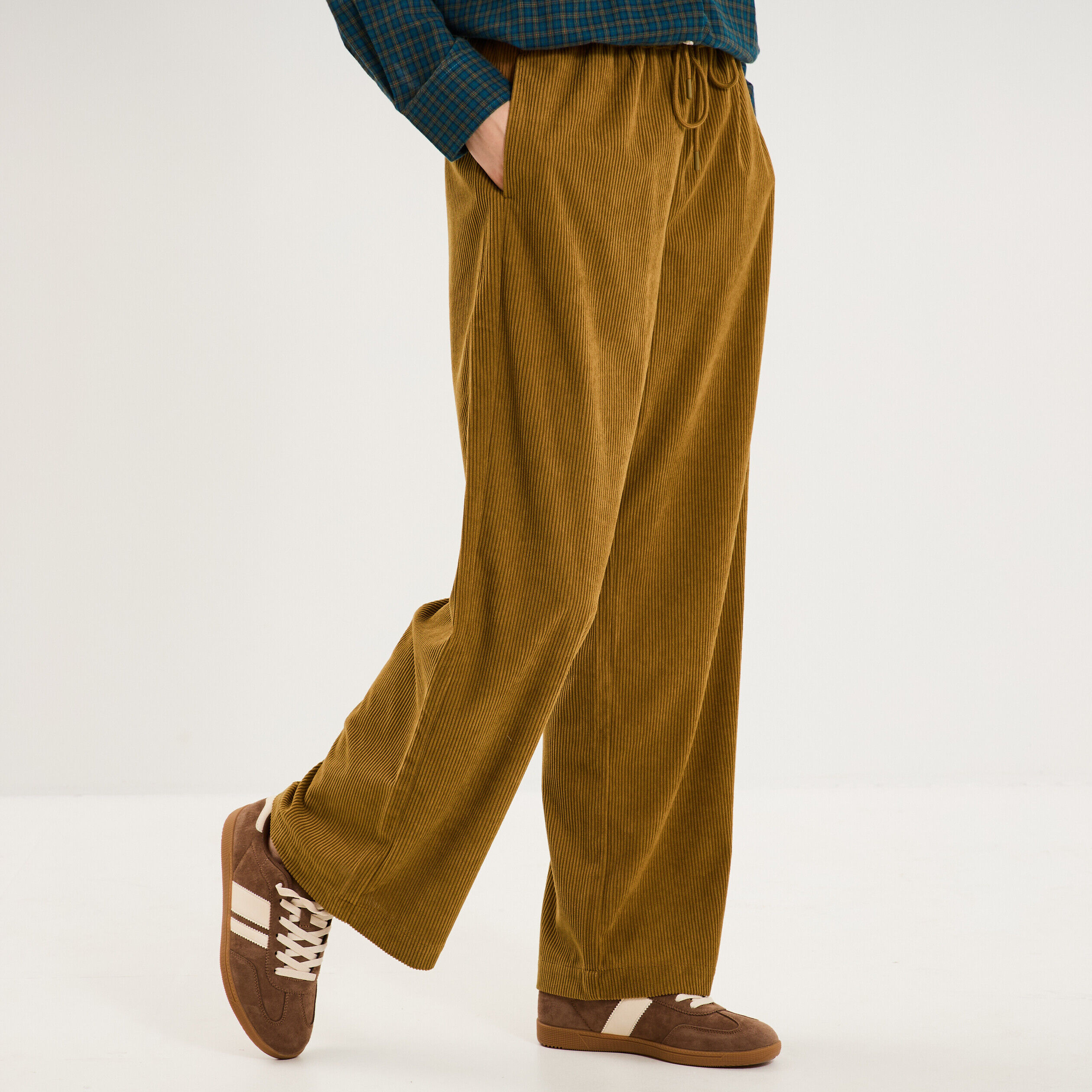 Pantalon large effet velours côtelé vert kaki femme CREEKS
