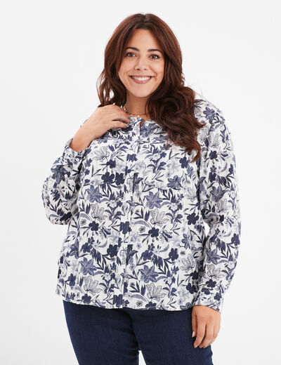 Chemise col mao Modavista ecru femme grande taille