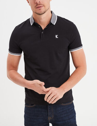 Polo coton ajusté manches courtes noir homme