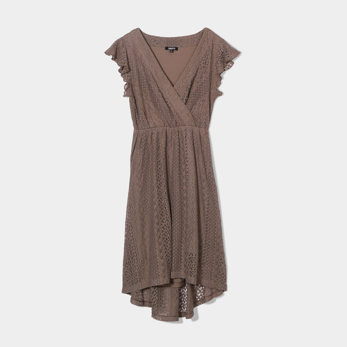 Robe longueur genou dentelle &eacute;vas&eacute;e marron fonc&eacute; femme