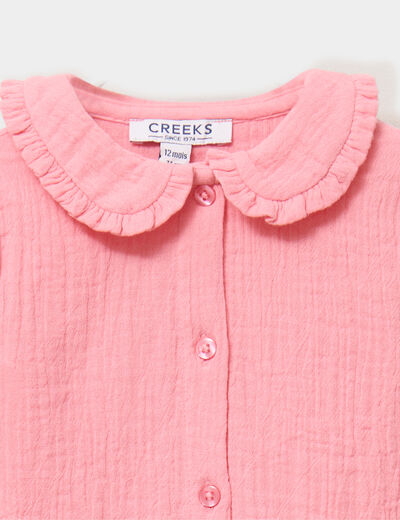 Blouse col claudine gaze de coton rose b&eacute;b&eacute; fille