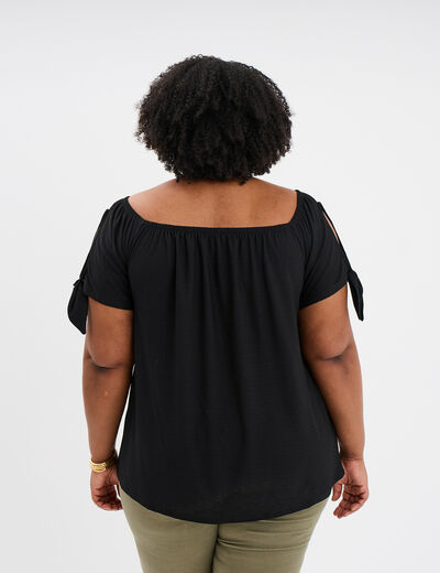 T-shirt manches ouvertes avec noeuds noir femme grande taille
