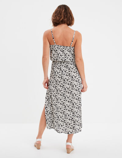 Robe midi à bretelles taille élastiquée noir femme
