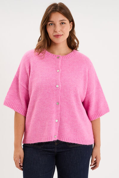Gilet manches courtes col rond oversize rose femme grande taille