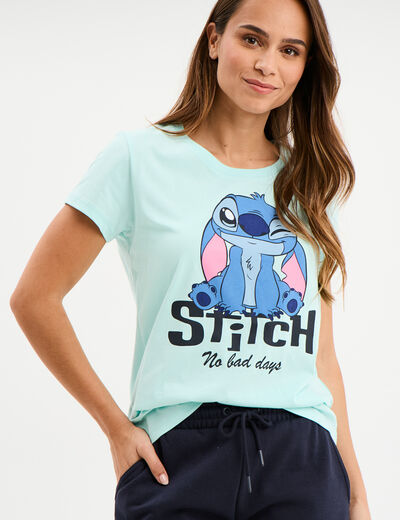 T-shirt manches courtes coton Stitch vert turquoise femme