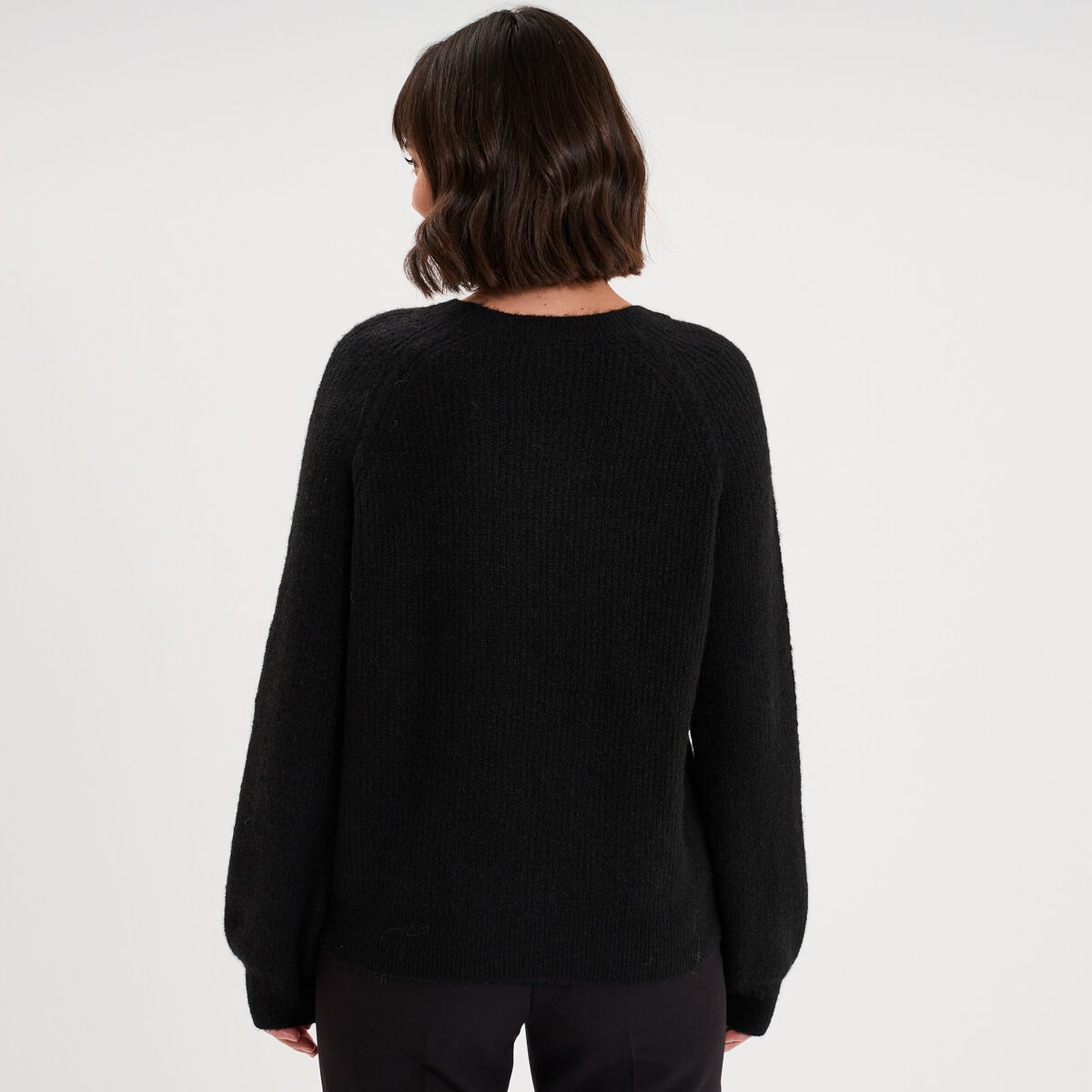 Pull col rond manches longues noir femme