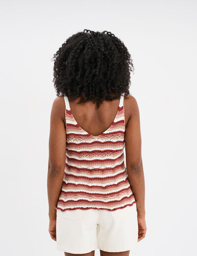 Débardeur tricot ajouré col en V beige femme