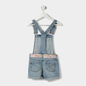 Salopette short ceinturée en jean denim double stone fille