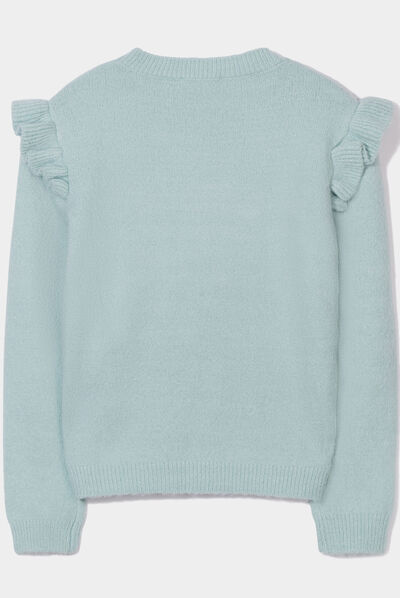 Pull à volants manches longues bleu gris fille