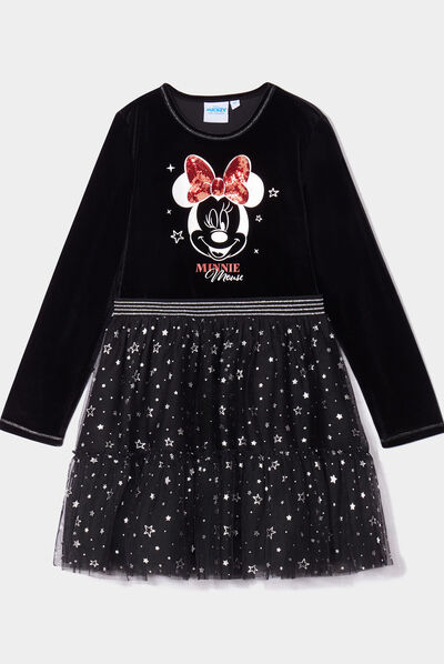 Robe tulle et velours à sequins Minnie noir fille