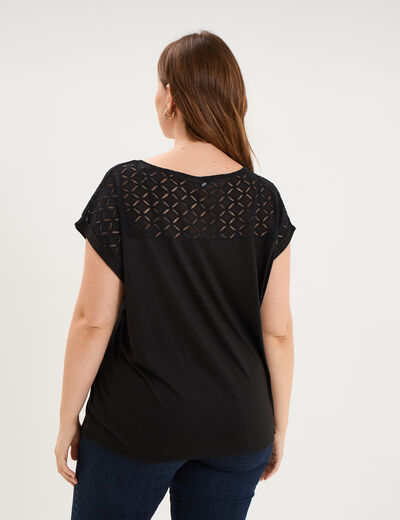T-shirt droit avec dos dentelle oversize noir femme grande taille