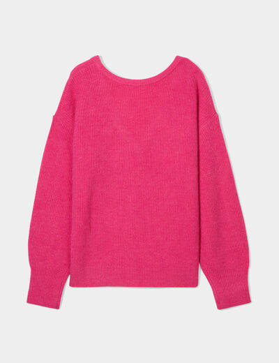 Pull col réversible rose fushia femme