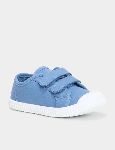 Tennis en toile bout renforc&eacute; &agrave; scratchs bleu gar&ccedil;on
