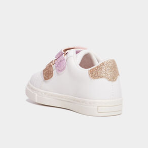 Tennis basses à scratchs et paillettes blanc bébé fille