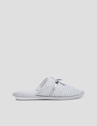 Chaussons mules petits coeurs gris femme