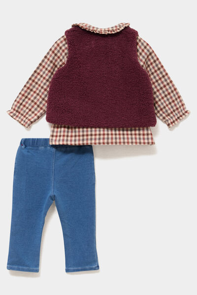 Ensemble pantalon t-shirt gilet polaire bordeaux b&eacute;b&eacute; fille