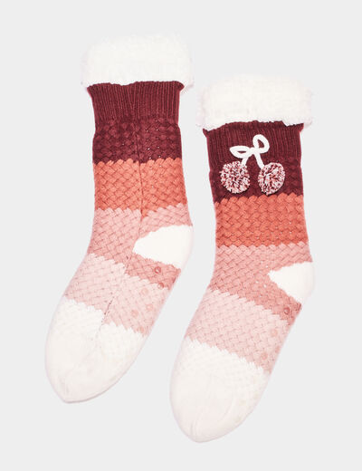 Chaussettes d'intérieur fourrées rose femme