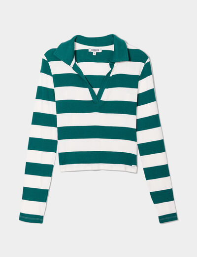 T-shirt court col polo côtelé Creeks vert foncé femme