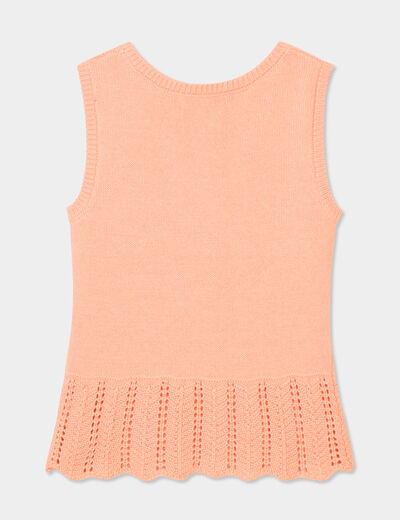 Débardeur tricot ajouré coton rose saumon fille