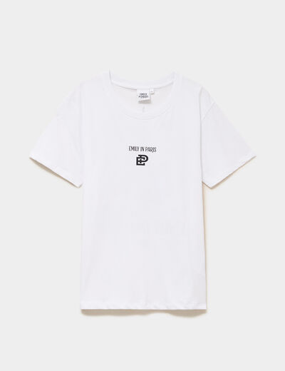 T-shirt col rond coton Emily in Paris blanc femme