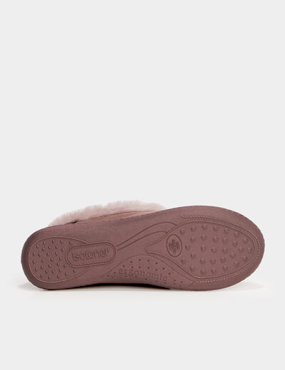 Chaussons fausse fourrure anti-d&eacute;rapants taupe femme