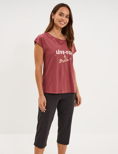 Ensemble pyjama corsaire t-shirt rose framboise femme