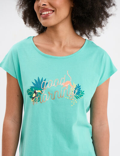 Ensemble pyjama short 2 pièces coton bleu turquoise femme