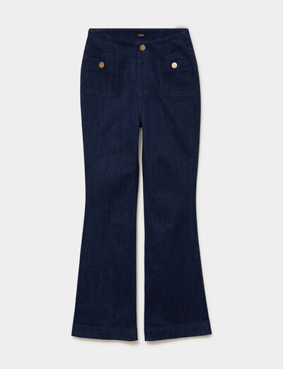 Jean flare poches plaqu&eacute;es denim brut femme