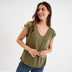 T-shirt col en V dentelle épaules et dos vert kaki femme