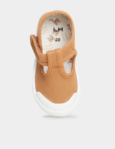 Chaussures salomé en toile à scratchs marron bébé garçon