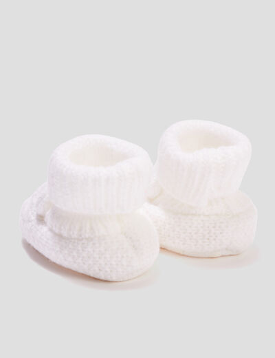 Chaussettes d'int&eacute;rieur tricot&eacute;es ivoire b&eacute;b&eacute; fille