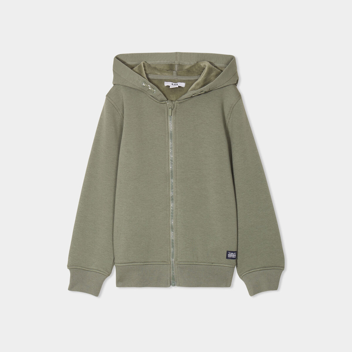 Sweat zippé à capuche vert kaki garçon