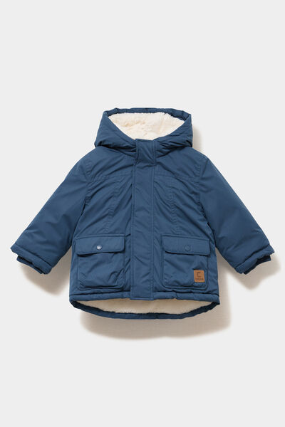 Parka &agrave; capuche doubl&eacute;e bleu gris b&eacute;b&eacute; gar&ccedil;on