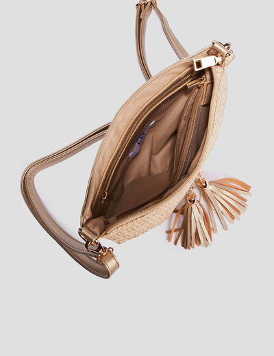 Sac pochette à pampilles bandoulière sable femme
