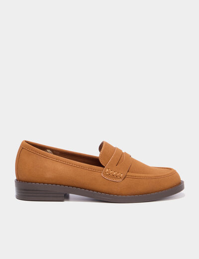 Mocassins effet su&eacute;dine marron femme