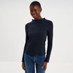 T-shirt effet gaufr&eacute; col montant bleu fonc&eacute; femme