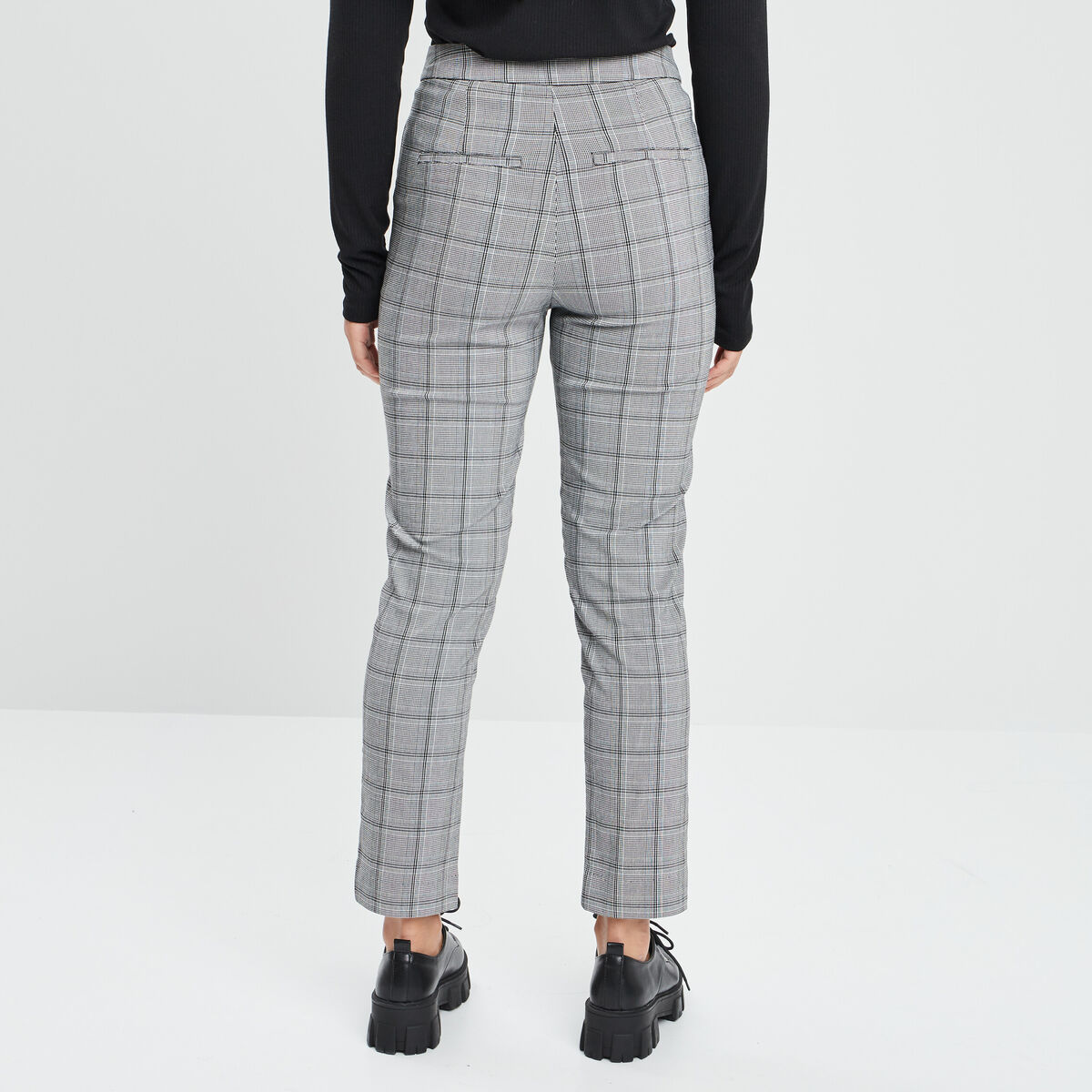 Pantalon droit taille haute gris femme