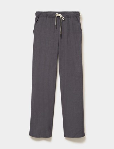 Pantalon droit taille &eacute;lastiqu&eacute;e gris clair femme
