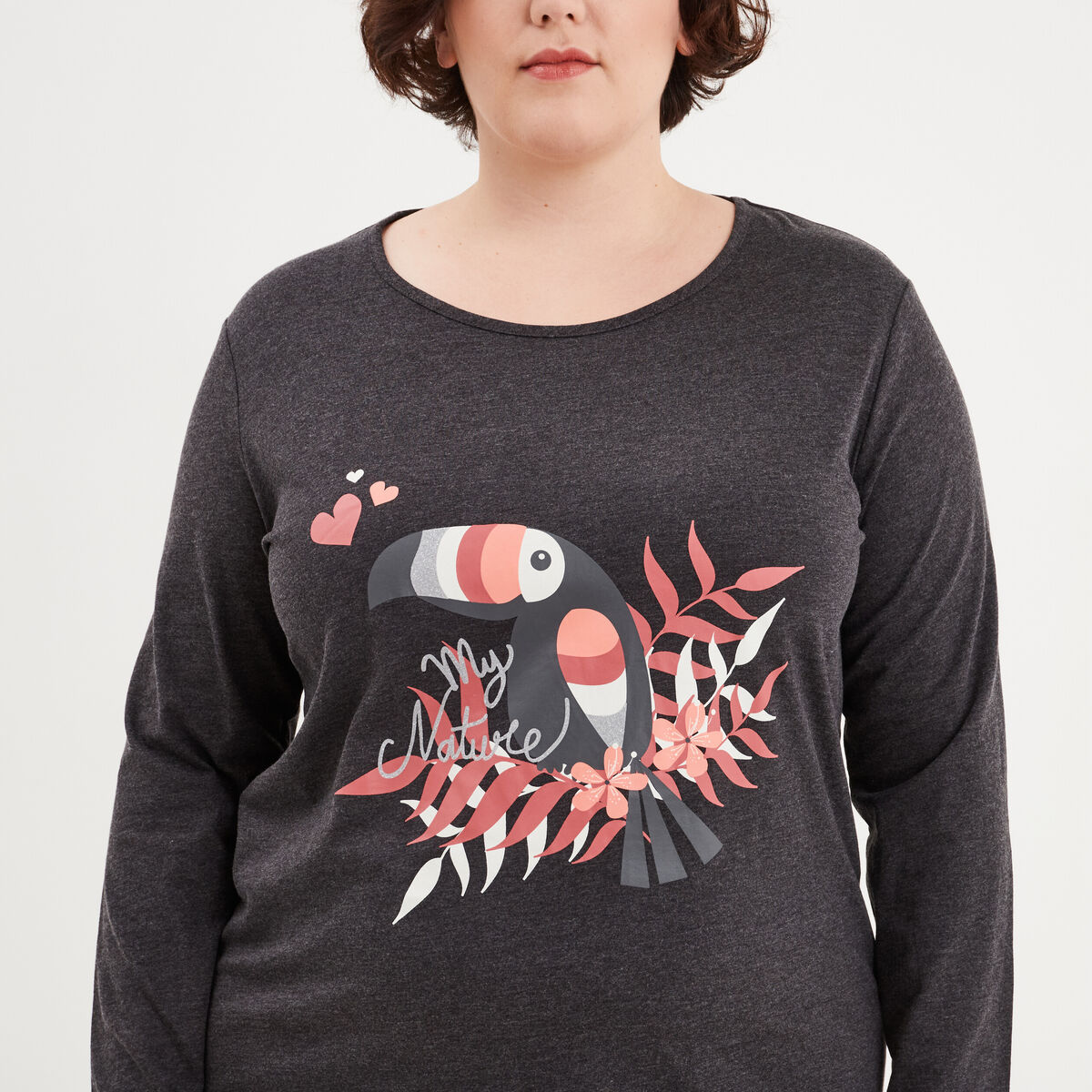 Chemise de nuit à manches longues gris foncé femme grande taille