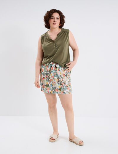 Blouse ajustée col tunisien vert kaki femme grande taille