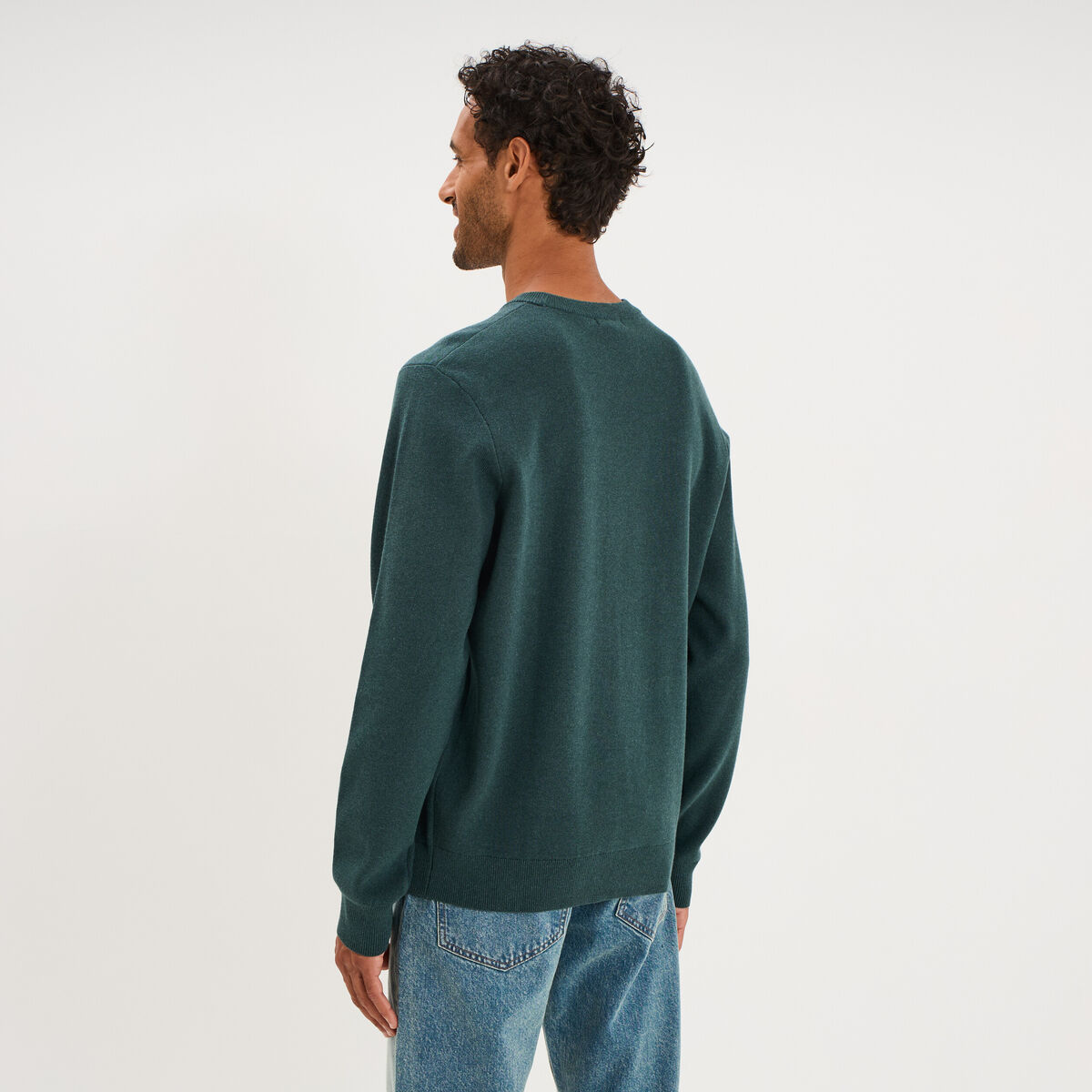 Pull col rond manches longues vert canard homme