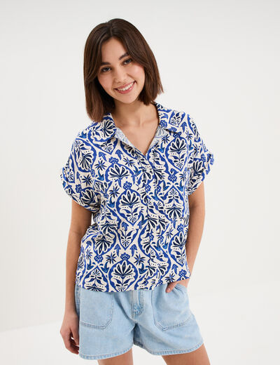Chemise manches courtes 2 poches ecru femme