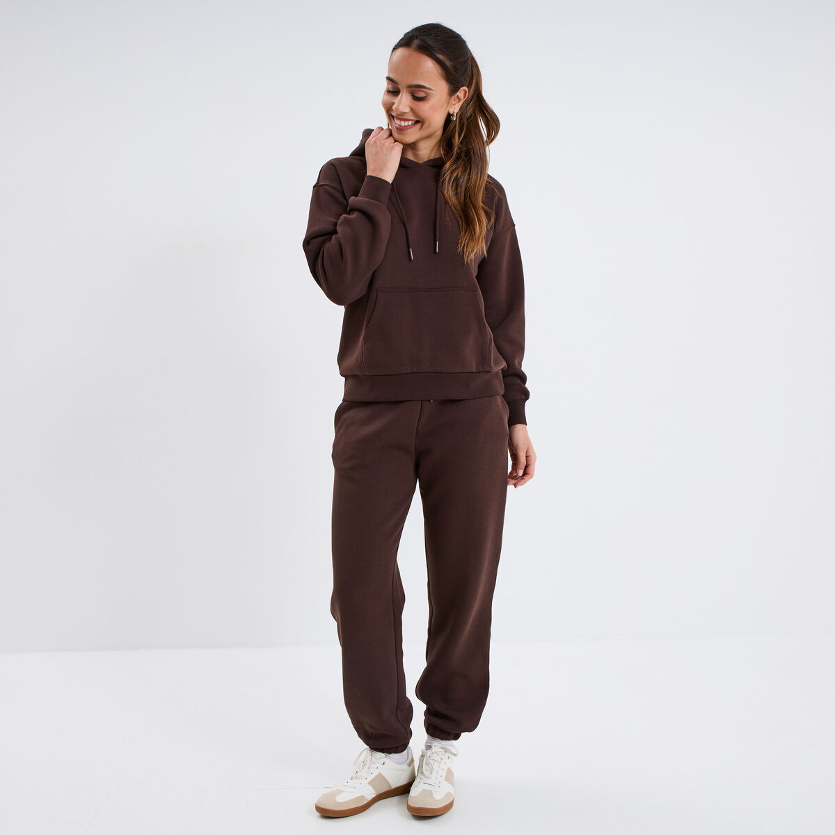 Sweat hoodie molleton à capuche marron foncé femme