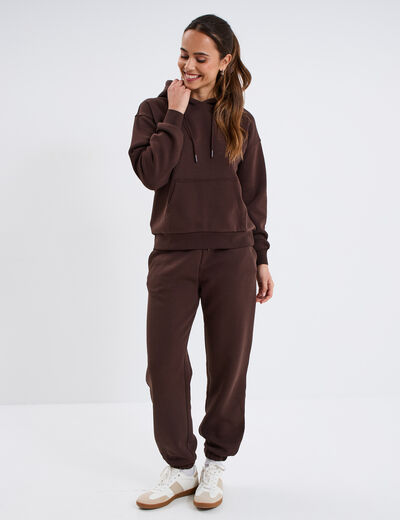 Sweat hoodie molleton à capuche marron foncé femme