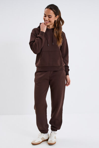 Sweat hoodie molleton &agrave; capuche marron fonc&eacute; femme