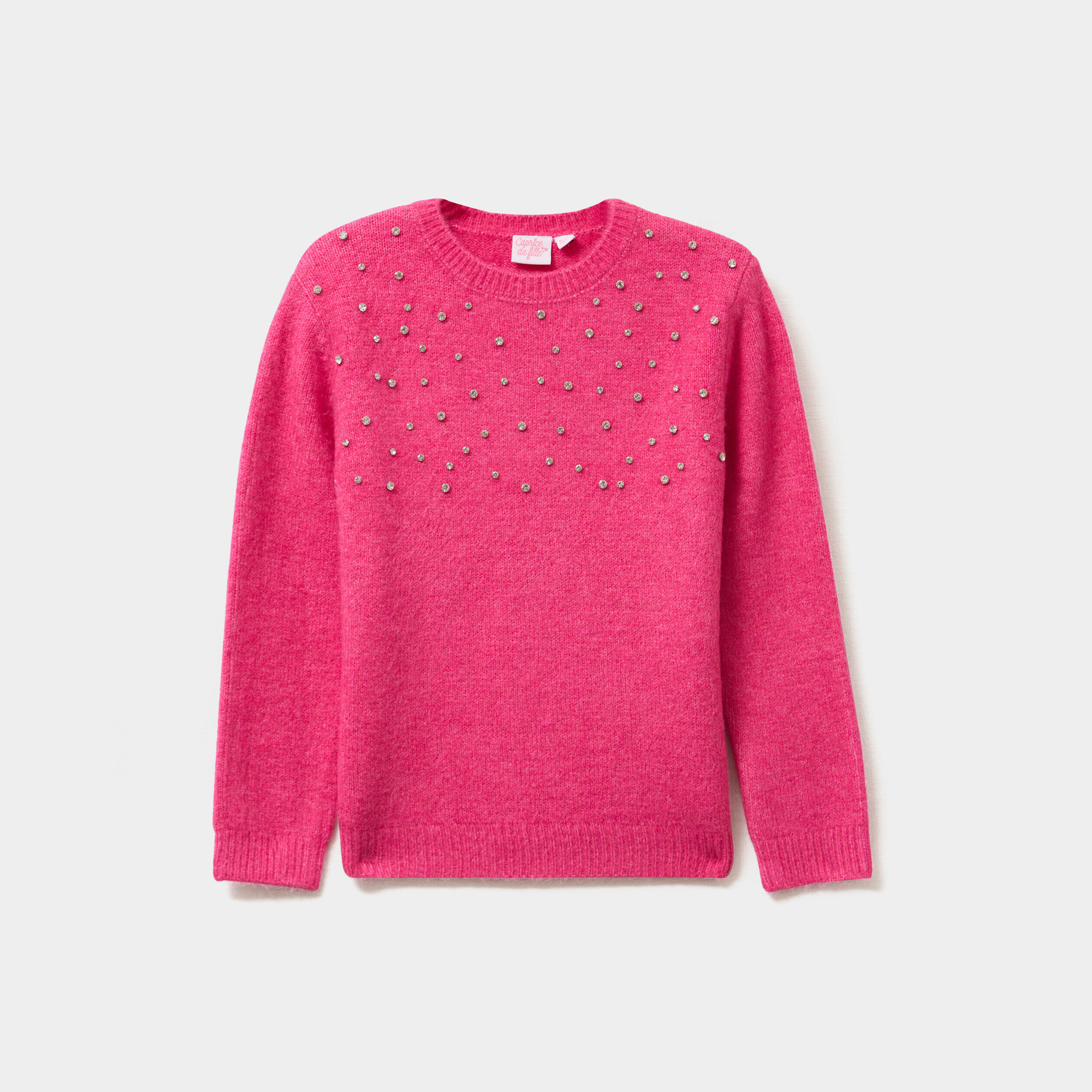 Pull avec strass manches longues rose fushia fille