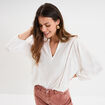 Blouse ajour&eacute;e manches 3/4 col en V blanc femme