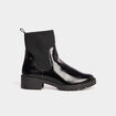 Bottines chelsea vernies &agrave; talons plats noir femme