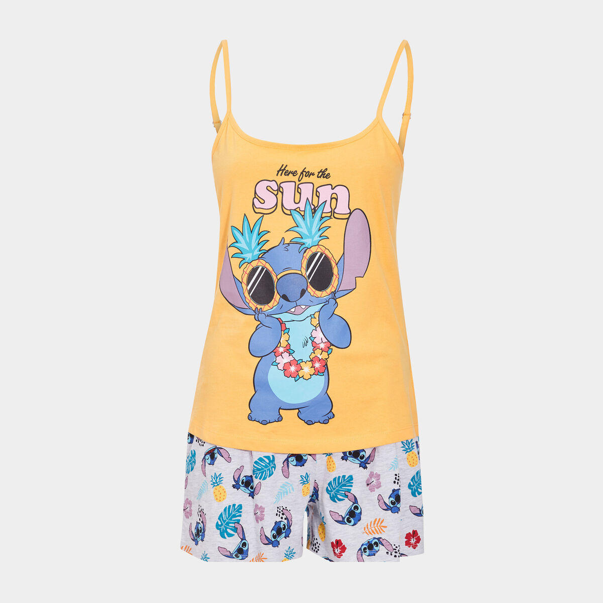 Ensemble pyjama 2 pièces Lilo et Stitch jaune moutarde femme