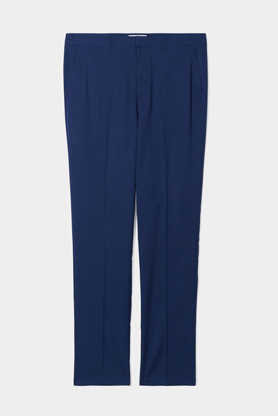 Pantalon droit avec pinces bleu electrique homme